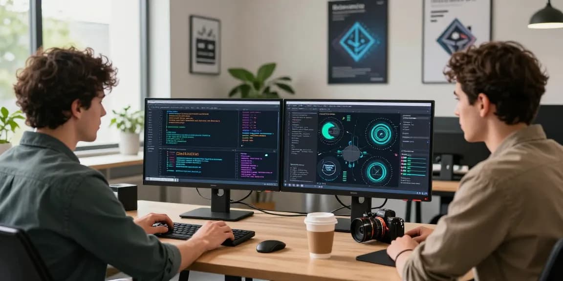 Kinetiq Hyperliquid development workspace with tech developer analyzing liquid staking data on dual monitors amidst modern office elements.