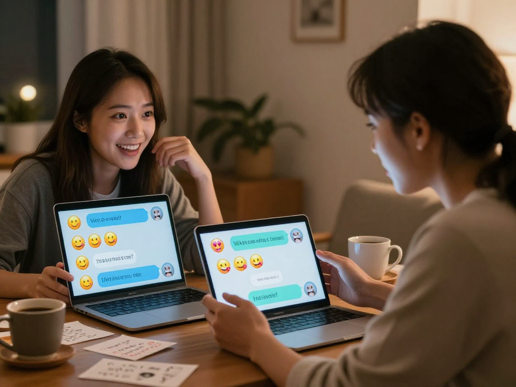 Engaging sex ai conversation between a couple in a cozy home setting.