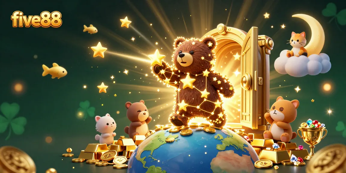 Engage with five88's thrilling casino adventure as the constellation bear scoops up coins amidst treasures.