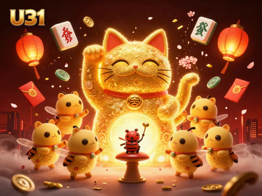 Engage with U31's thrilling gaming experience as lucky symbols come alive in a vibrant casino illustration.