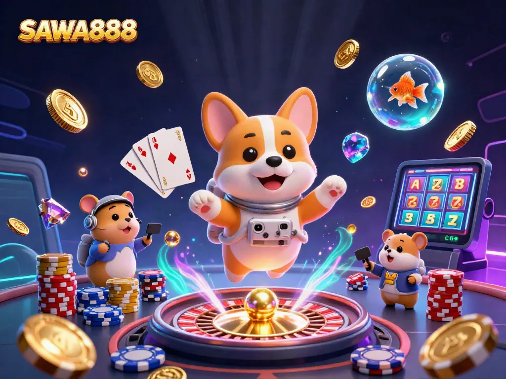 Experience thrilling gameplay at SAWA888 with vibrant gaming elements in a dynamic scene.