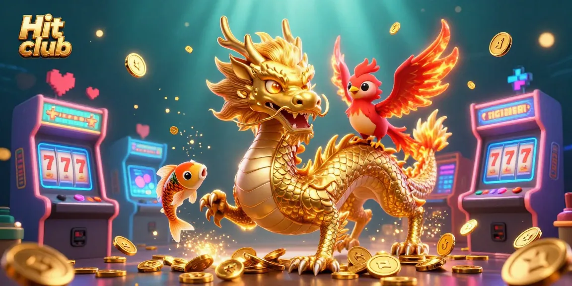 Hit club offers exhilarating gaming experiences with slot reels and golden dragons in a vibrant casino scene.