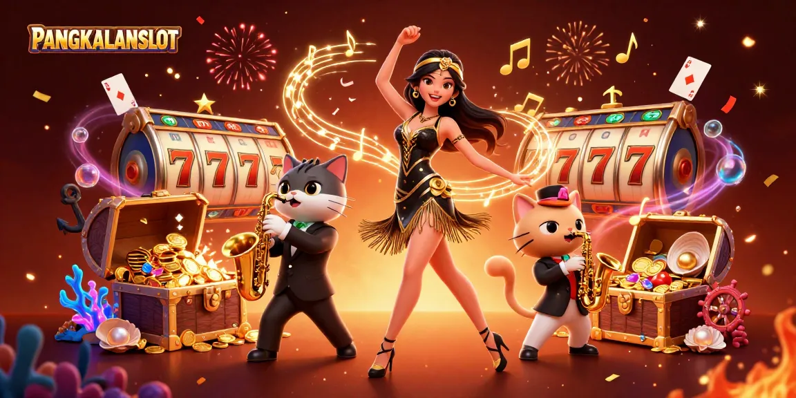 Experience the thrill of winning on PANGKALANSLOT with vibrant slot reels and a lively casino atmosphere.