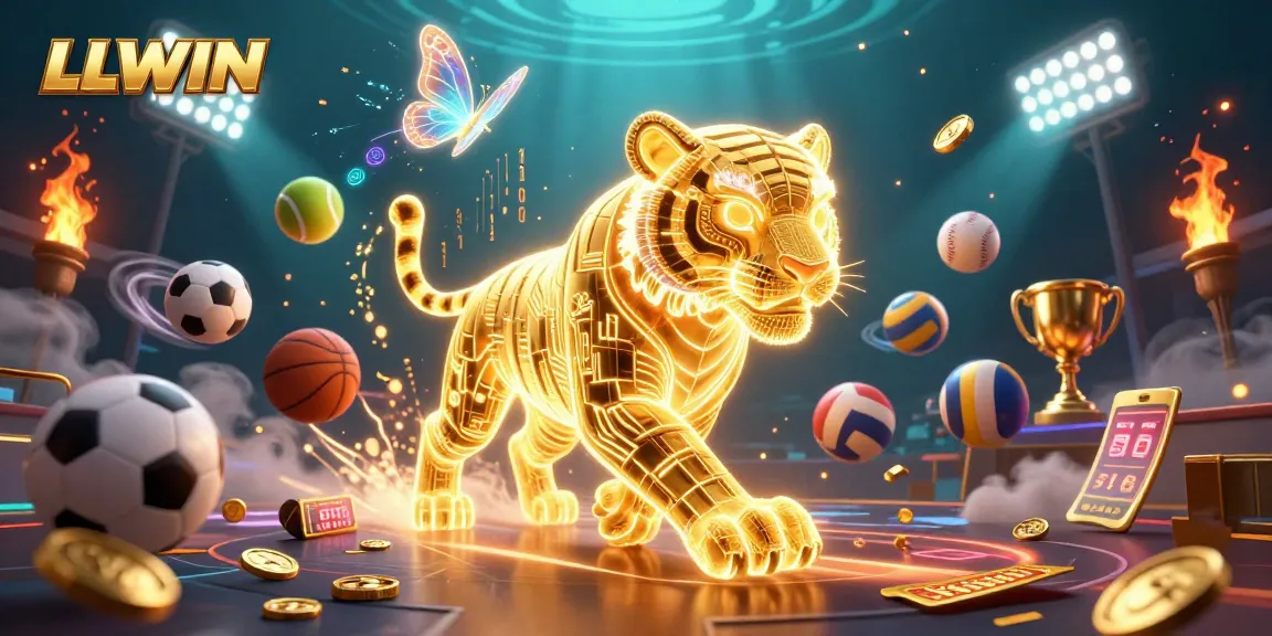 Engage with LLWIN's vibrant gaming experience featuring a golden tiger in a digital casino landscape.