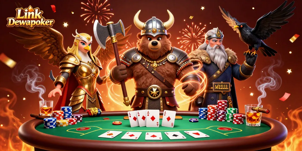 Join the excitement at Link Dewapoker with a vibrant poker night illustration showcasing vibrant game elements and characters.