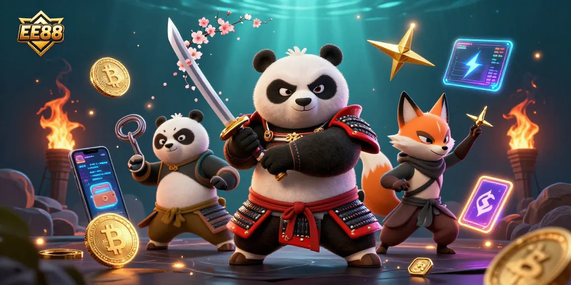 Experience EE88's vibrant gaming world through animated characters wielding luck and fortune.