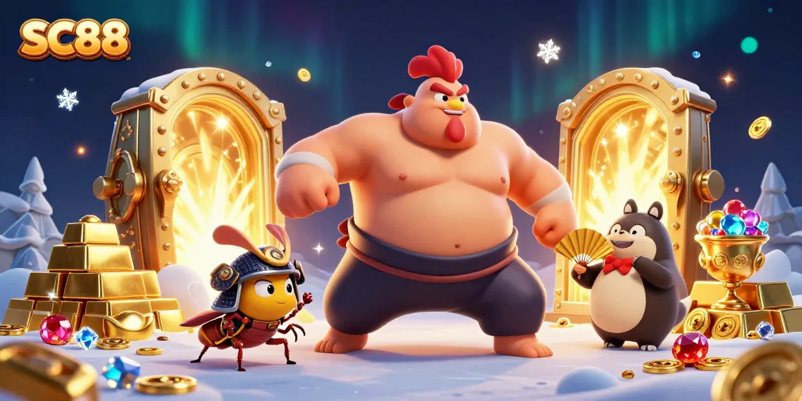 Experience thrilling gameplay at SC88 with a dynamic 3D casino illustration featuring vibrant characters and exciting elements.