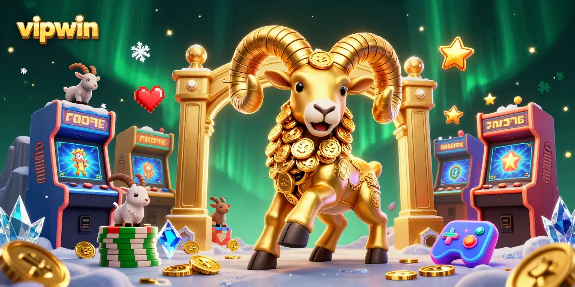 Experience thrilling gaming at vipwin with vibrant golden ram charging through a colorful casino scene.