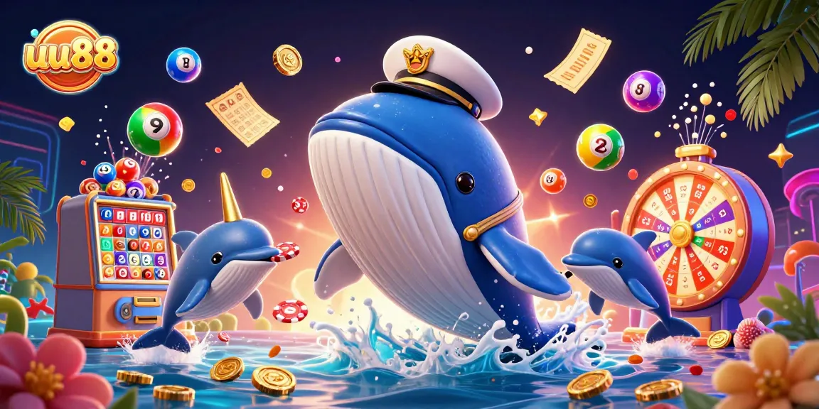 Spin to win at uu88 with playful dolphins and a whale breaching through a sea of gold.