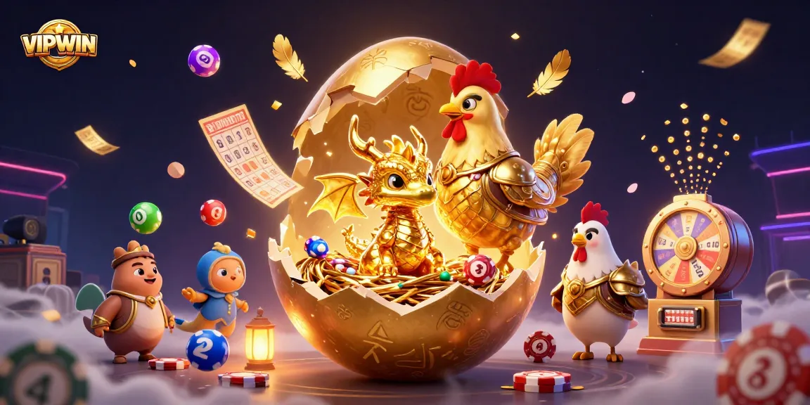 VIPWIN showcases a golden baby dragon among poker chips, symbolizing thrilling casino adventures.