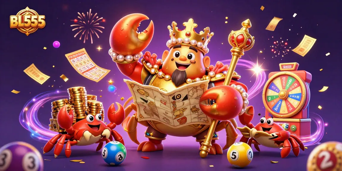 Engage with BL555's thrilling gaming world featuring a majestic crab emperor amidst a dynamic casino scene.
