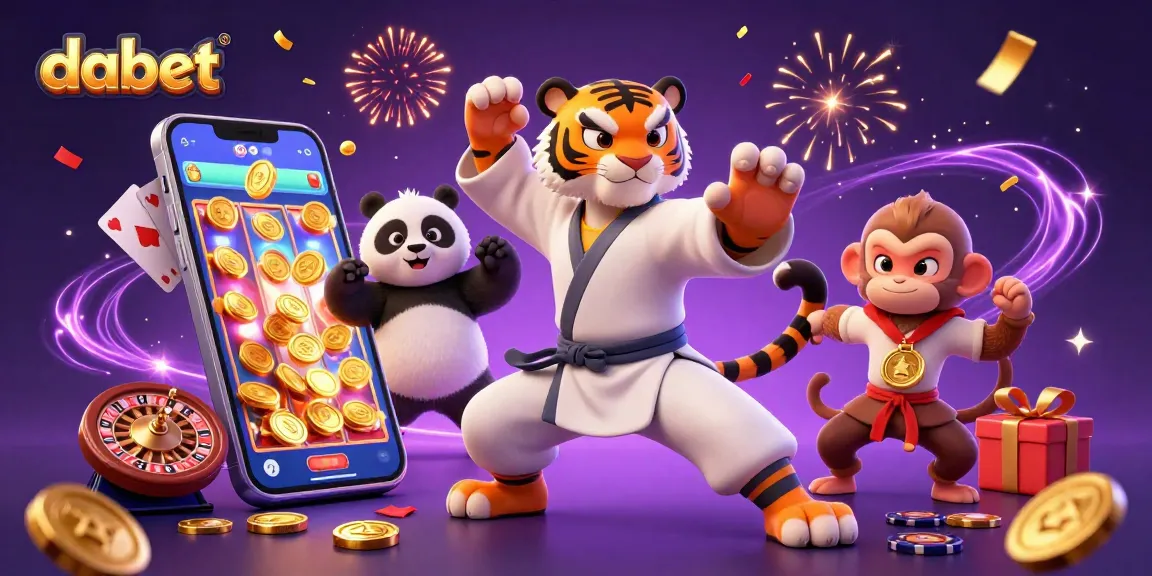 Join dabet's vibrant casino scene with kung fu tiger, panda disciple, and monkey stealing medals.