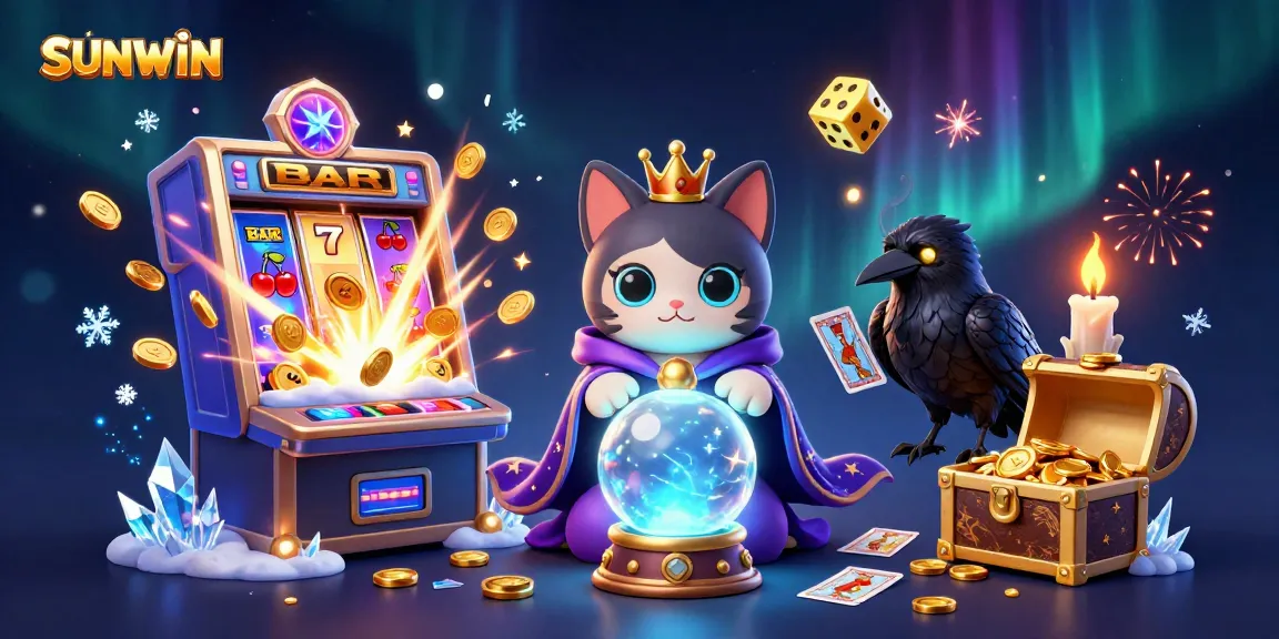 Experience thrilling wins at SUNWIN with a vibrant casino scene featuring slot machines and mystical characters.