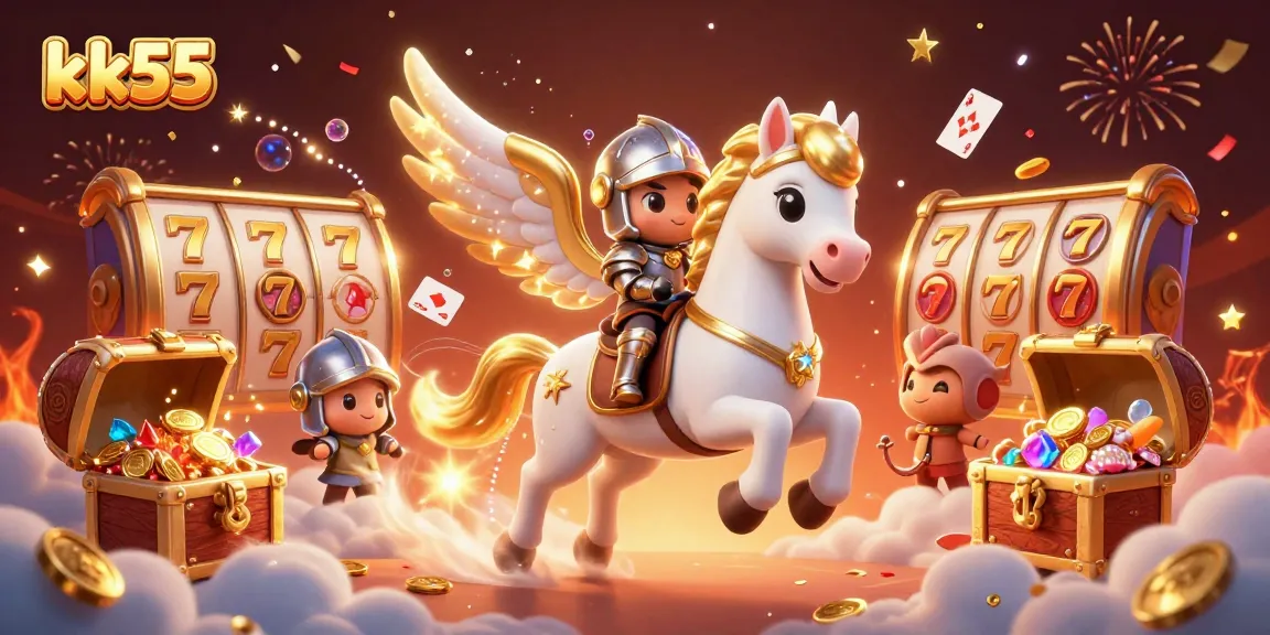 Experience thrilling gameplay at kk55 with vibrant slot reels, colorful gems, and dynamic characters.