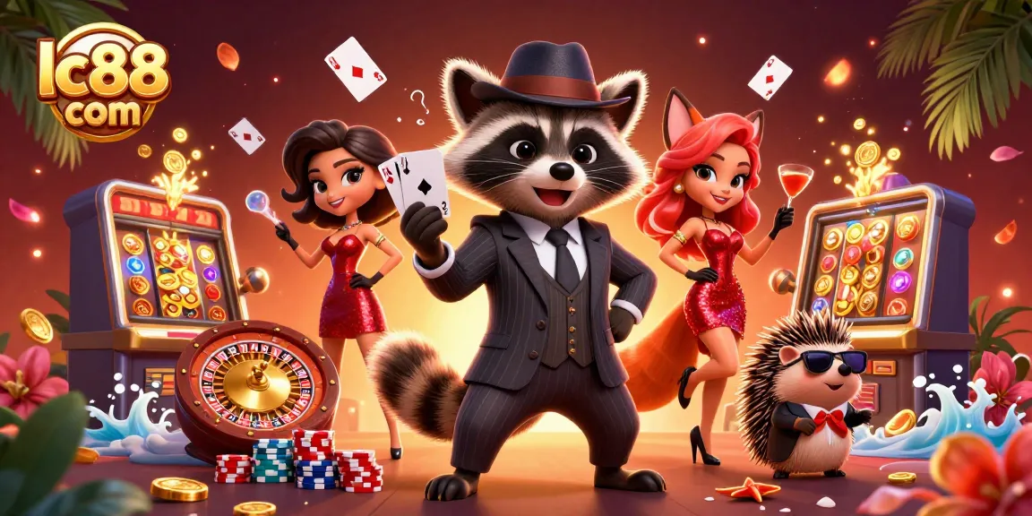 Experience the excitement of lc88 com with vibrant characters and casino elements in 3D illustration.