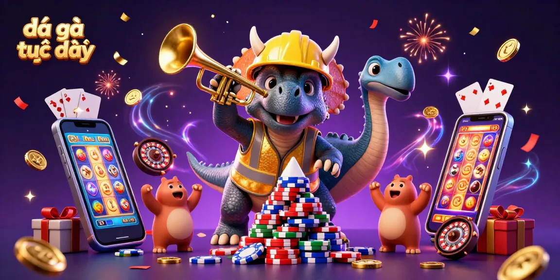 Experience đá gà trực tiếp with lively 3D characters building a poker chip pyramid, celebrating victories.
