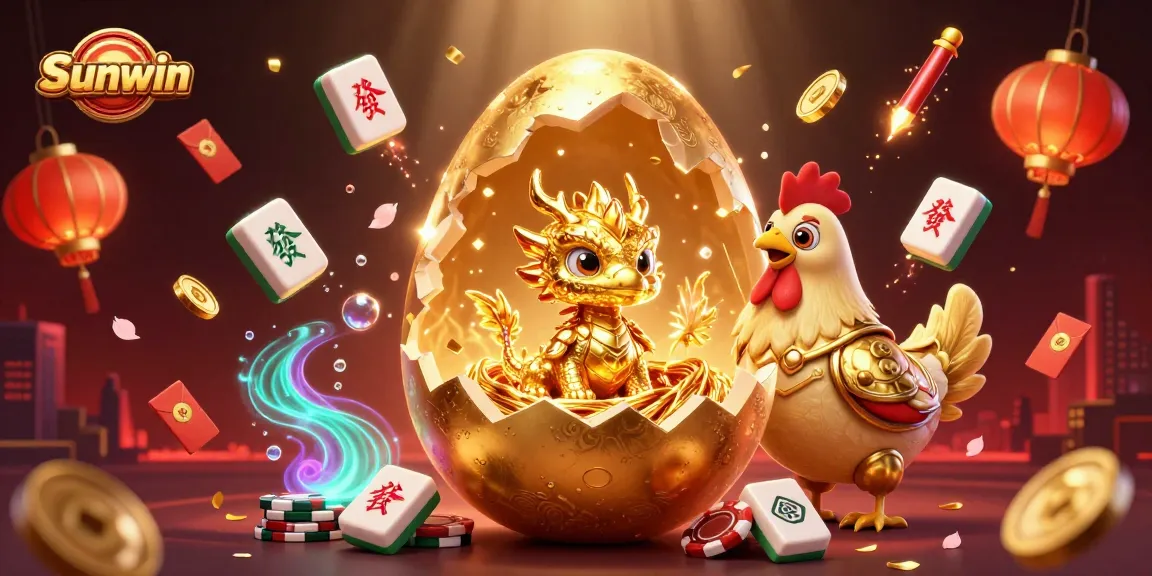 Experience thrilling gameplay at Sunwin with this vibrant 3D illustration of a golden dragon and casino elements.