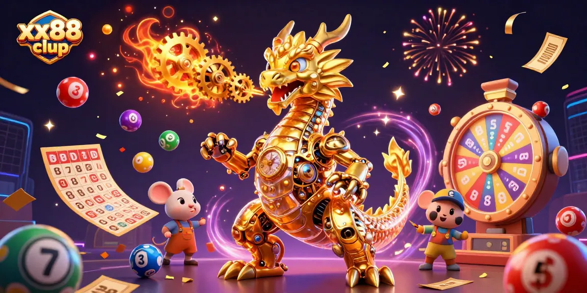 Play exciting games at xx88 clup, featuring dynamic lottery elements and a golden dragon.