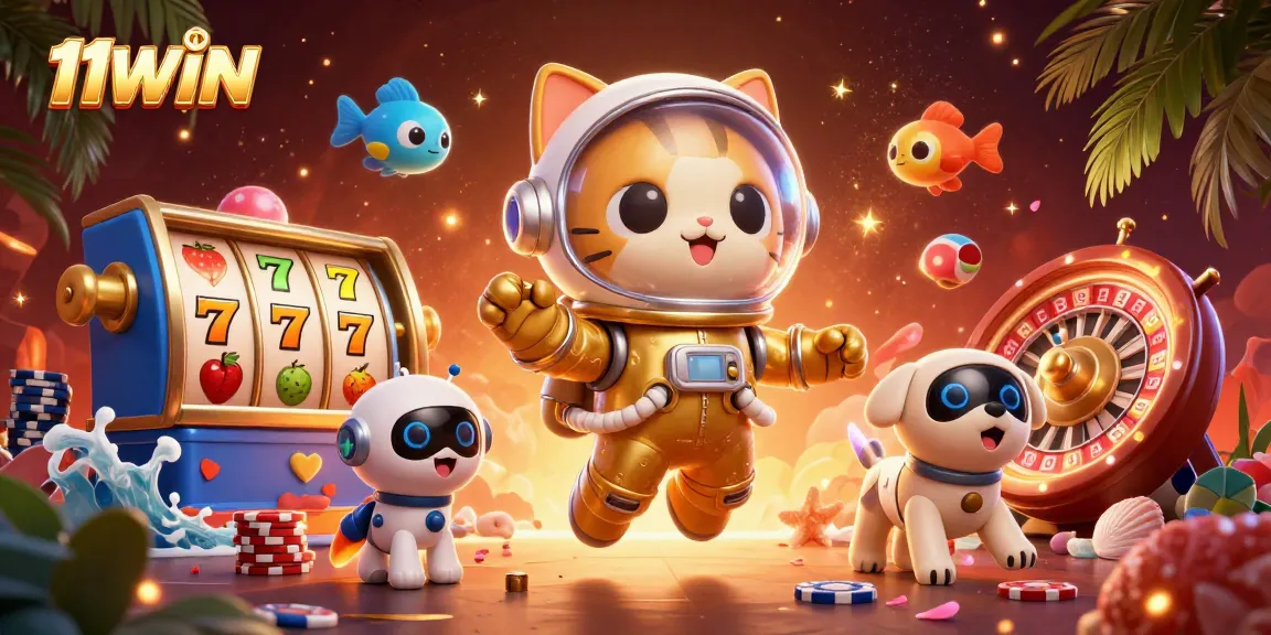 Experience thrilling gaming at 11WIN with a vibrant illustration showcasing luck and excitement.