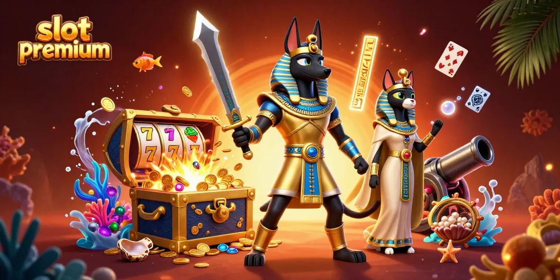 Spin slot premium reels alongside Anubis and Bastet in a vibrant underwater scene.