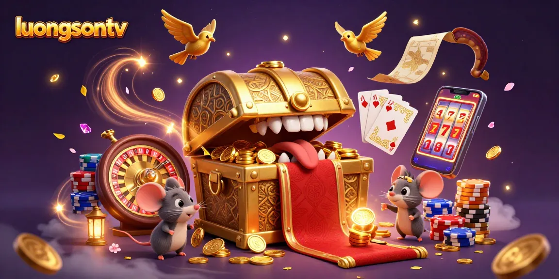 Experience the excitement of luongsontv with a treasure chest and playful mice in a dynamic casino scene.