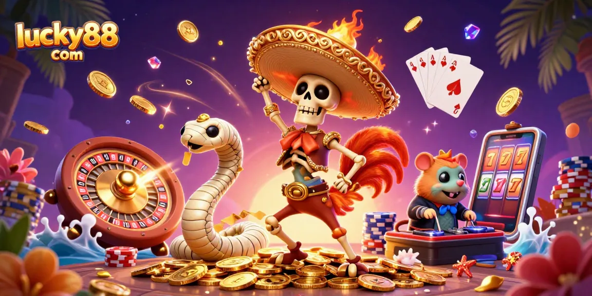 Experience thrilling action at lucky88 com with a festive skeletal mariachi and high-energy casino elements.