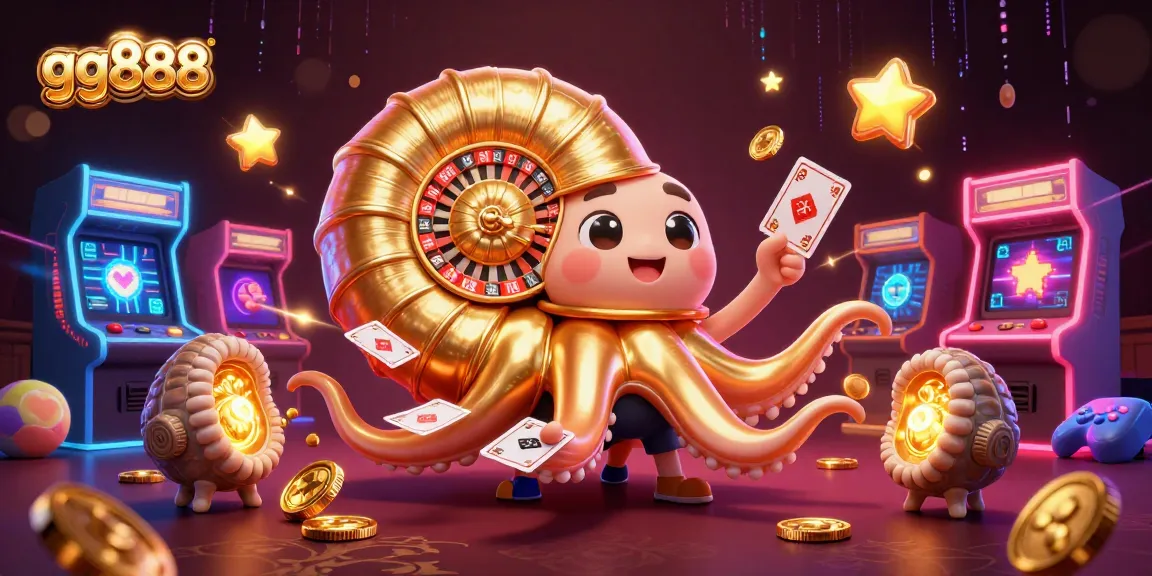 Engage with gg888 at the vibrant casino scene featuring a giant nautilus and glowing arcade elements.